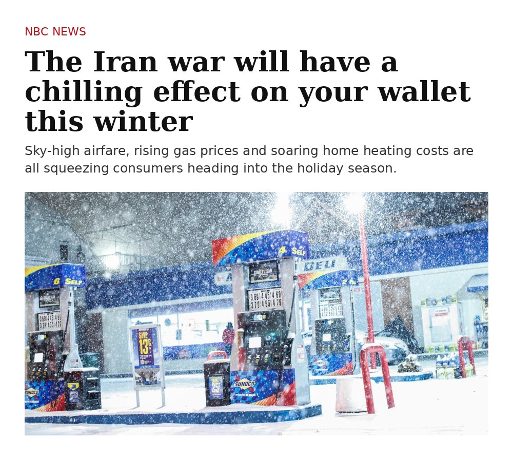 ME_Observer_'s tweet photo. 📰 NBC News: An Iran war will squeeze American consumers this winter with soaring home heating costs, airline tickets, gasoline prices and delivery fees putting pressure on households. https://t.co/lx6ASuAo2F