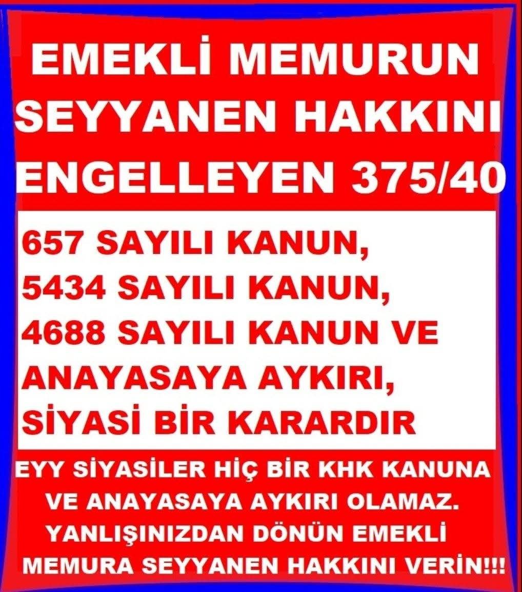 Alaybeyli33's tweet photo. 😂Bütçeyi #EmekliMemur a Kanuni Hakkı SEYYANENİ vermeyerek düzeltmeye çalışan @Akparti ve @MHP_Bilgi ile sözünü tutmayan @RTErdogan 375/40 KHK ile Emekli Memura Seyyanen hakkını vermedi
💥Emekli Memur @AYMBASKANLIGI da hakkını alıp bu kararı @TBMMresmi den geçirmeden durmayacak https://t.co/JrGpc9NxfU