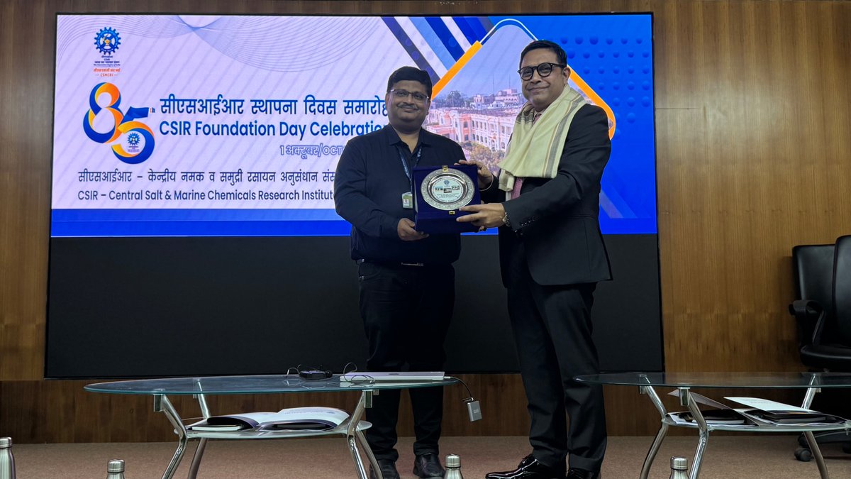 amitrajsinha's tweet photo. Privileged to join CSIR-CSMCRI, Bhavnagar as Guest of Honour for the 85th CSIR Foundation Day. 

In my address, “When Science Becomes Strategy,” I reflected on how scientific depth, industry relevance and stronger research–industry partnerships can shape India’s next phase of capability-led growth.

When science changes our choices, it changes our competitive position.

#Sigachi #CSIR #Innovation #ScienceAndIndustry #AtmanirbharBharat