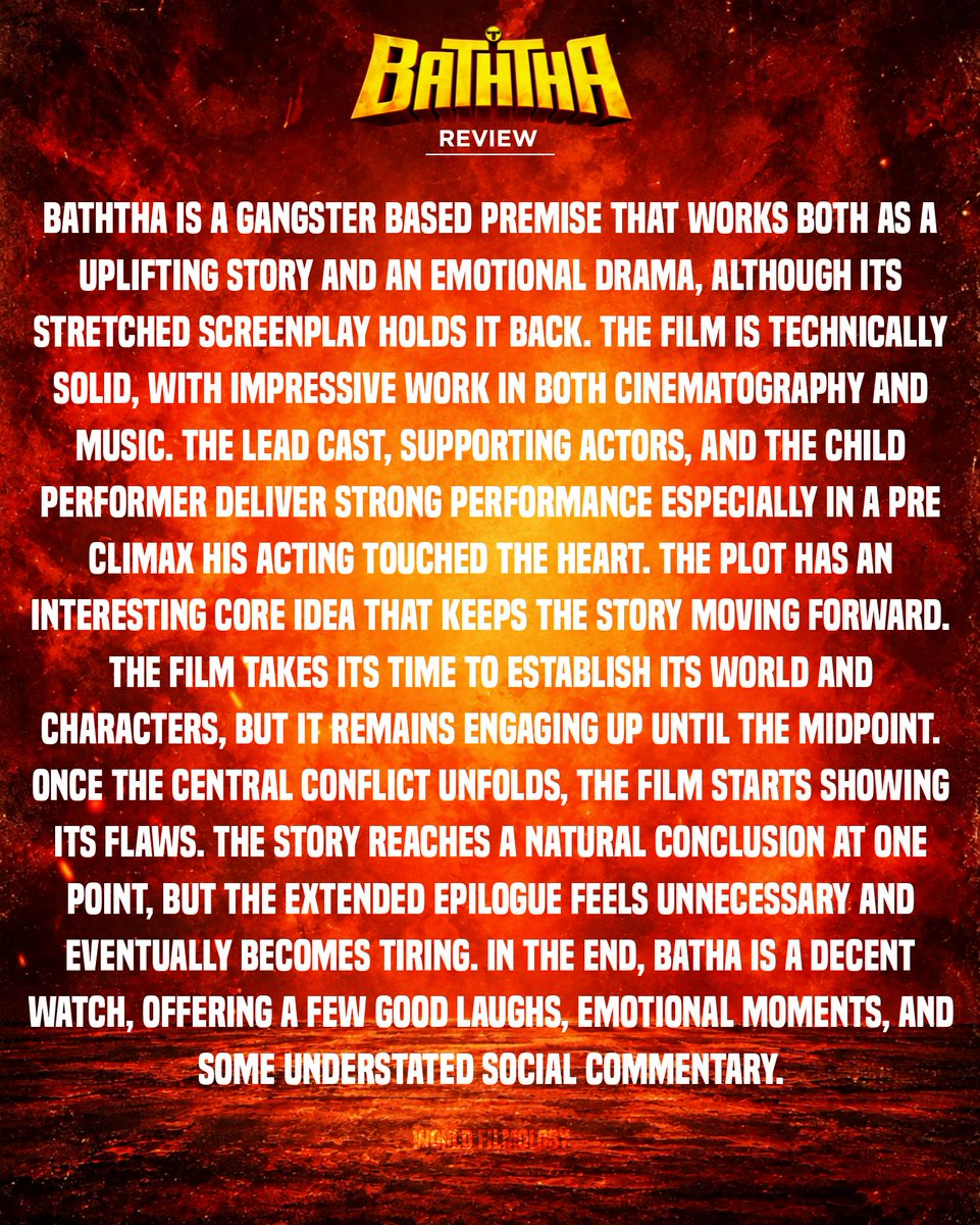 WorldFilmology's tweet photo. Baththa Review - Fair Watch with Solid Emotions❤️
WF Rating : 3.25/5⭐
#Baththa | #BaththaReview https://t.co/QZubUPmTAT