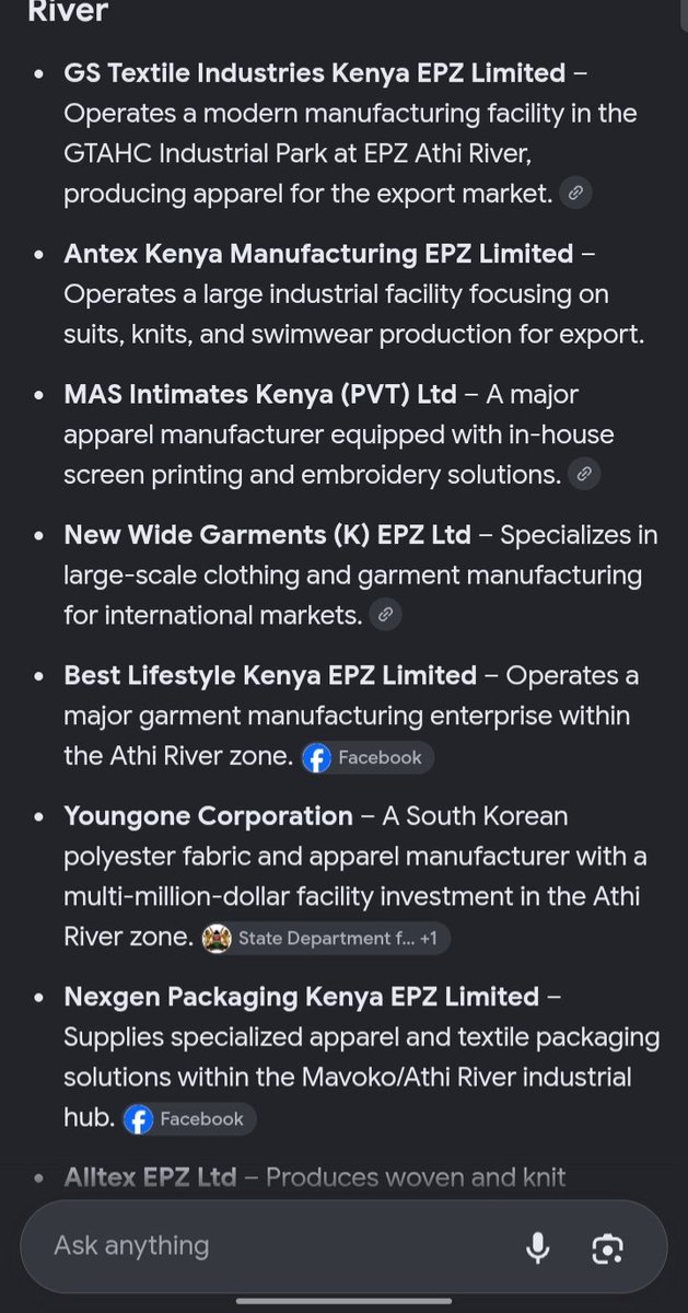 L7s4ndro's tweet photo. Ed, let's do this.

Here are all textile companies working in SEZs in Kenya, pray tell, why is Dangote the exception in your hate?

All these use public land, some use warehouses built by taxpayer money.
Some, if not most, enjoy a form of tax exemption for some of their product. https://t.co/EMIZoI3J5L