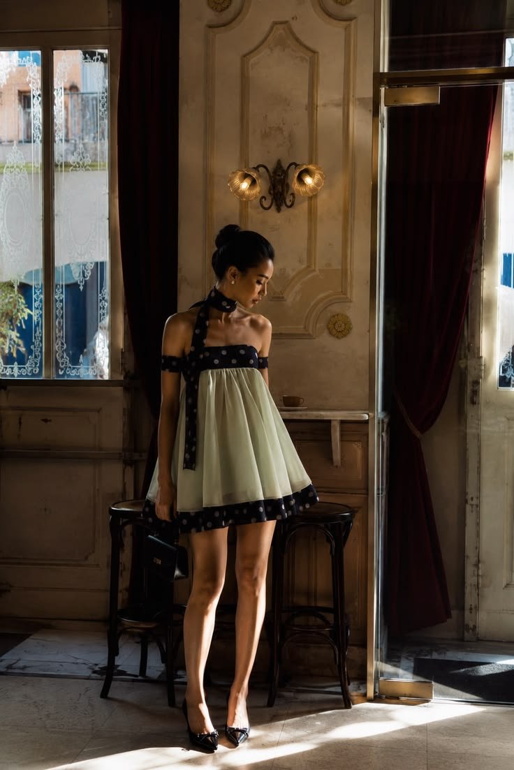 _softgirly's tweet photo. a sheer babydoll dress with polka dot trim is the ultimate mix of vintage romance and modern flair 🖤✨ https://t.co/Rw4uZB7Wxq