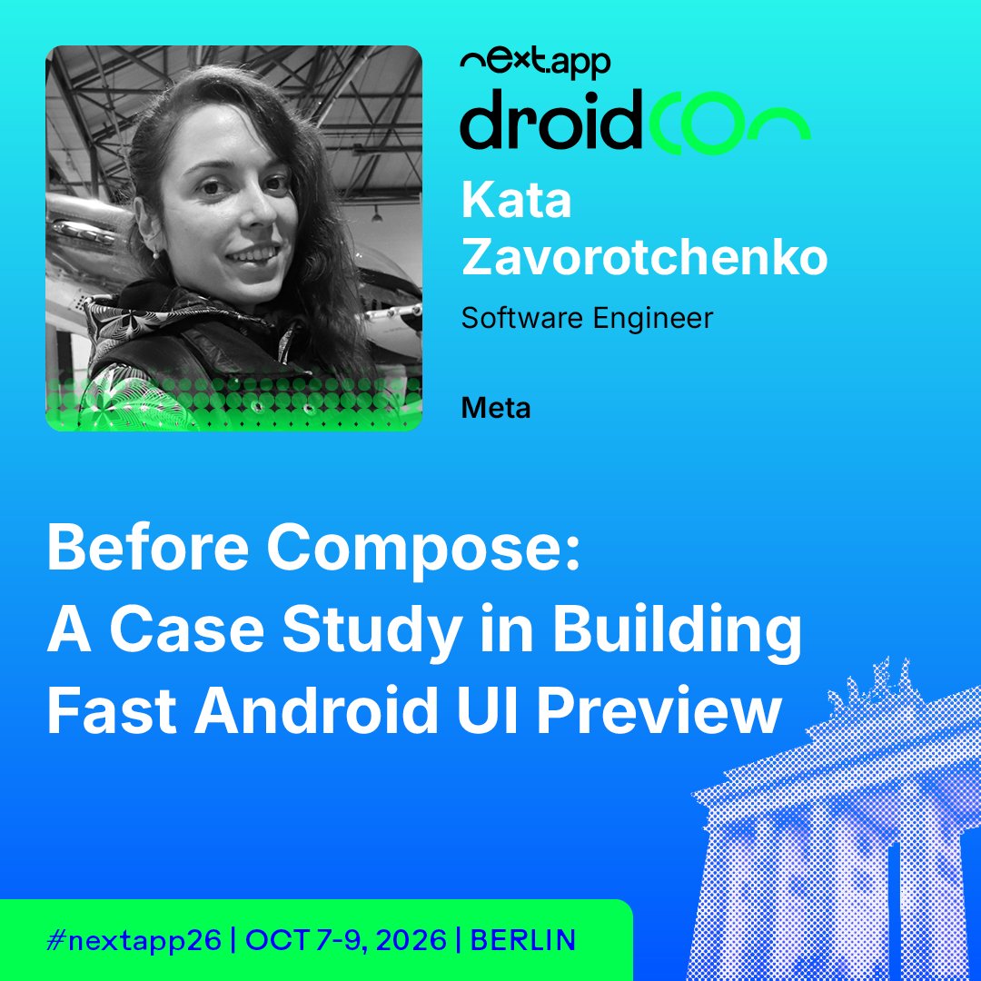 droidcon's tweet photo. Before Compose, fast Android UI required different thinking. It still teaches. 🏗️

Kata Zavorotchenko shares a pre-Compose performance case study at droidCon Berlin.

Learn more: https://t.co/oWzxZYlwif

#nextapp26 #AndroidDev https://t.co/pw9hN7Z2zb