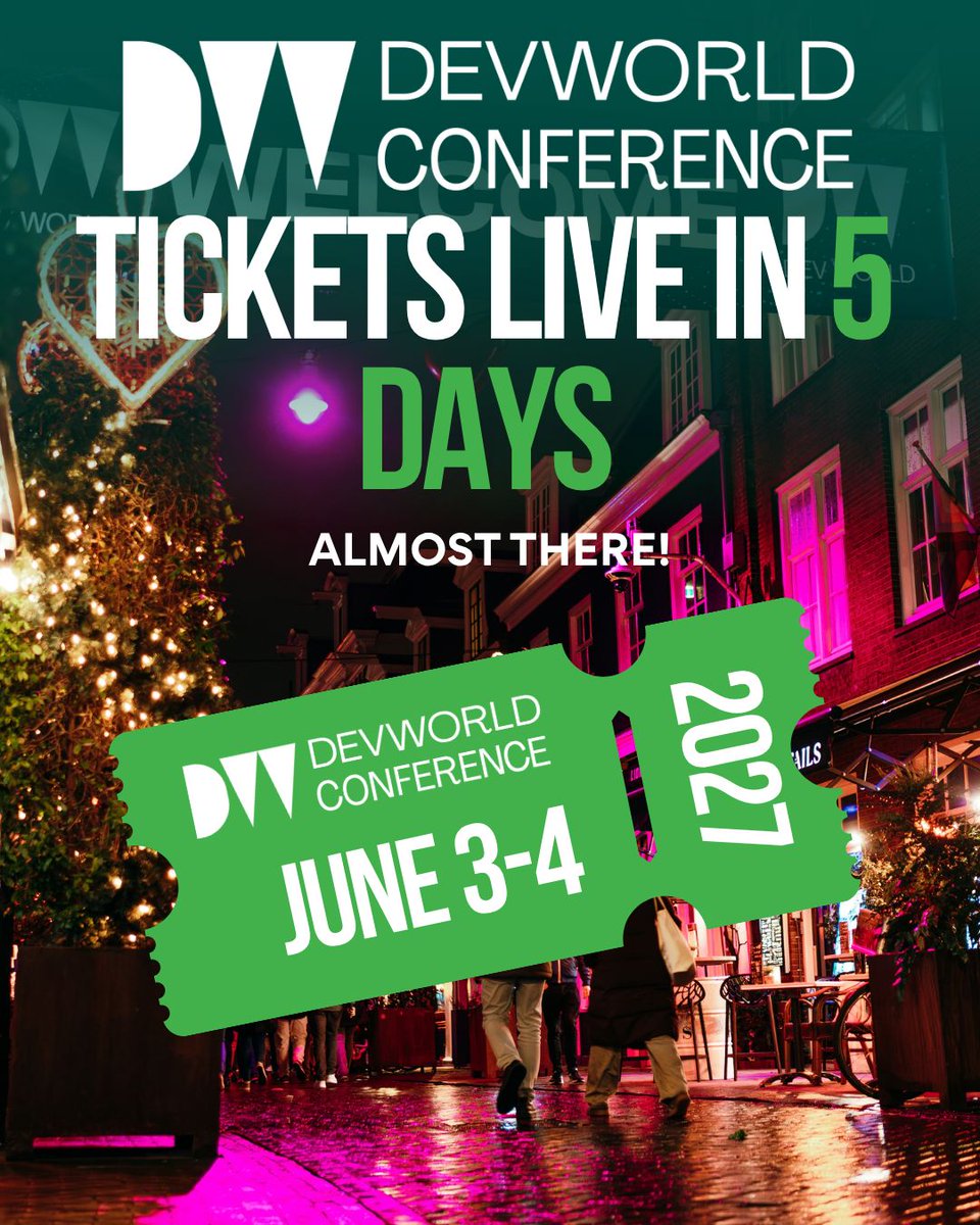 devworld_conf's tweet photo. Tickets are going live in only 5 days, nearly there! 

Keep https://t.co/YeAyPP7NOn bookmarked and don't miss the sale! https://t.co/azM0mlfKaV