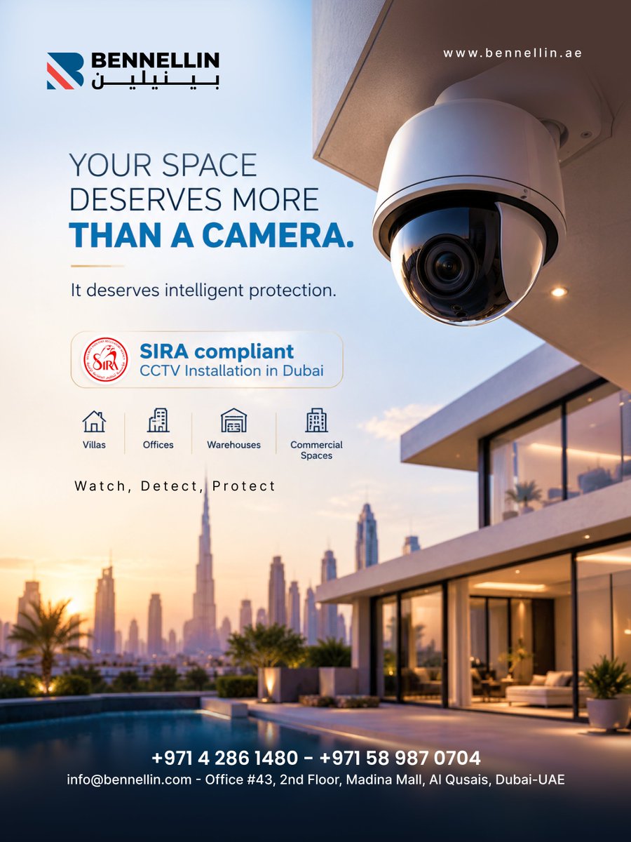 bennellin_'s tweet photo. Not just a camera. Intelligent protection.

Choose SIRA-compliant CCTV installation in Dubai for smarter security across villas, offices, warehouses, and commercial spaces.

 +971 58 98 707 04
 Dubai – UAE

#CCTVDubai #SIRACCTV https://t.co/xaXzOMZDkJ
