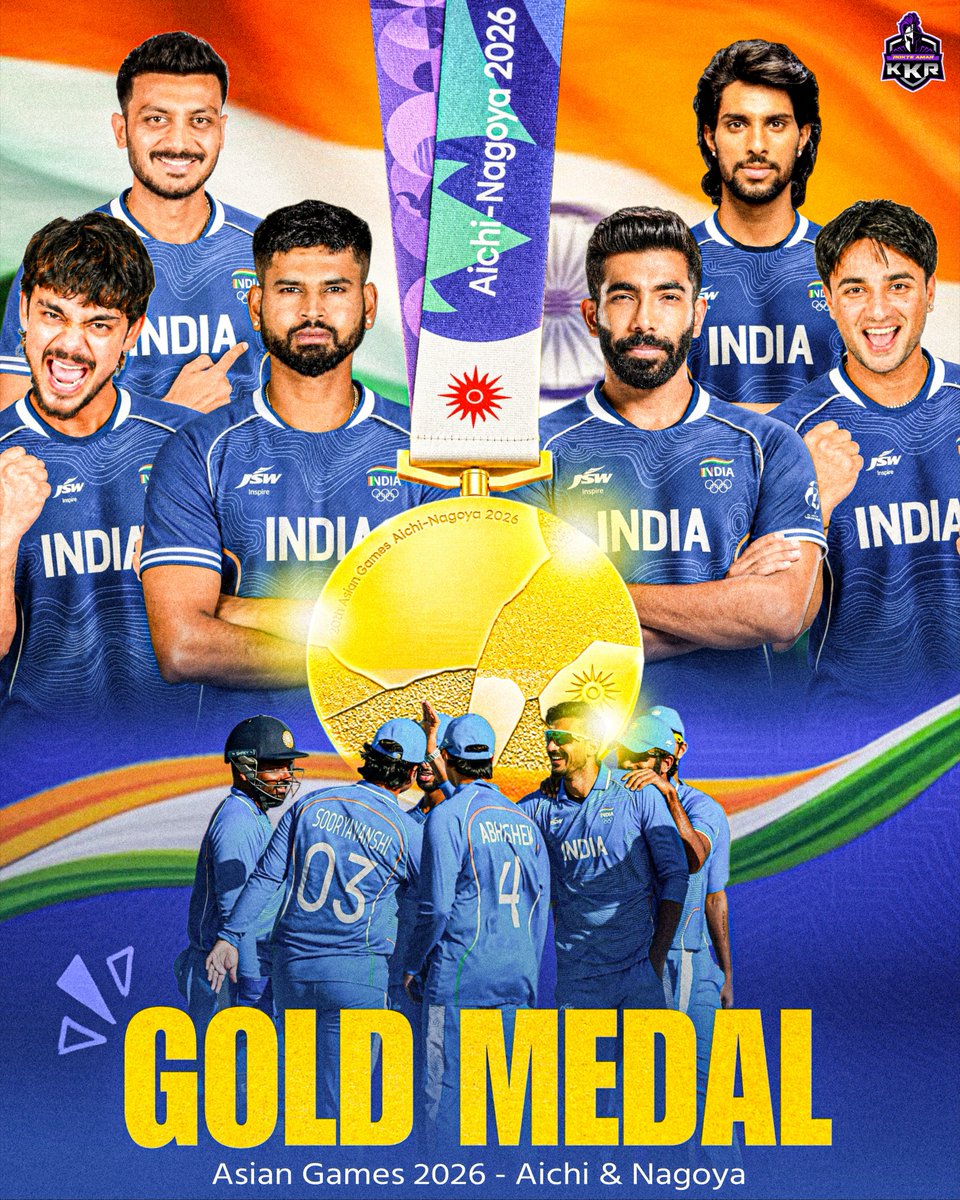 Rokte_Amarr_KKR's tweet photo. 🥇 GOLD FOR INDIA! 

India's Men's Cricket Team are the Asian Games GOLD MEDALLISTS! 🇮🇳💙

Champions of Asia! 🏆🔥

#TeamIndia #AsianGames https://t.co/VySmYjimnL