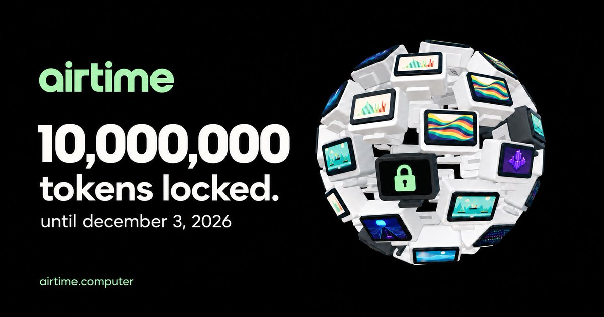 airtimecomputer's tweet photo. 10,000,000 $airtime. 

locked

games that evolve. films that unfold. minds that keep creating while their earned fees fund the next chapter.

we’re just getting started.

verify the lock

https://t.co/RDnUdVZYdm https://t.co/8q0jDua6Gx