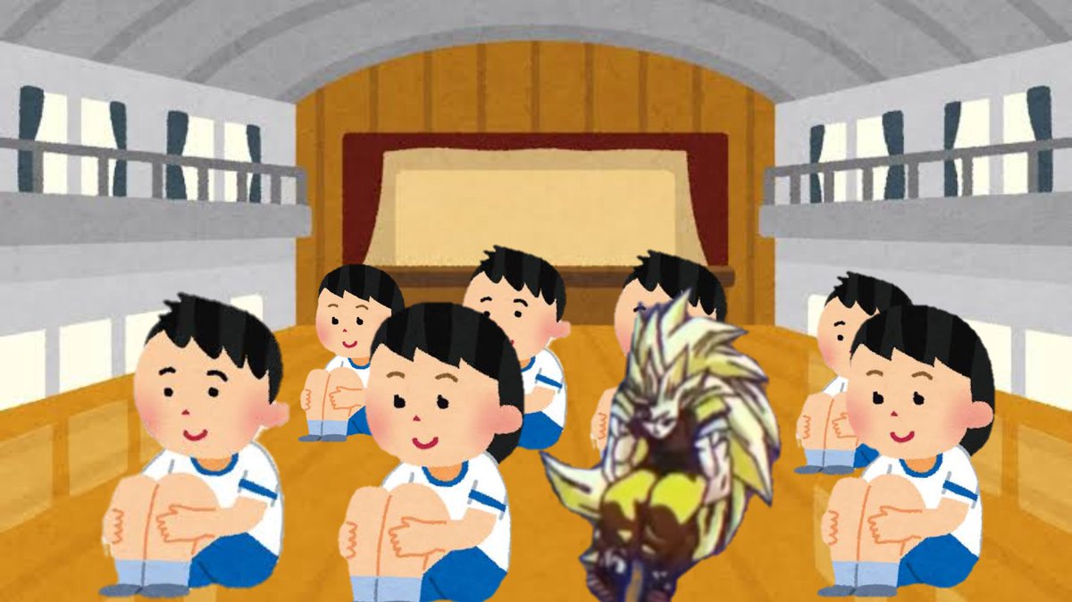 btlkwt's tweet photo. #ドッカンバトル
 #クソコラ
 #ポーズが体操座りっぽく見えたから作っちゃった
全校集会に参加する孫悟空 https://t.co/bDIwNp6uIn