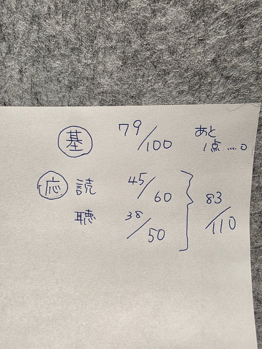 mayu_jinnim's tweet photo. 模試おわり、採点！
基礎試験あと1点まできたぞおおおおおお(去年はあと7点で撃沈した)
応用ノー勉なんだけどこれなら合格できるかな？🥲🥲
あと1ヶ月ブーストかける！！！！！ https://t.co/8lJpWqLxZ9