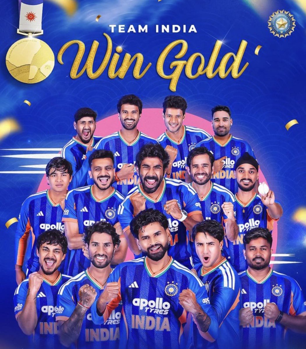 SuvenduWB's tweet photo. 🥇 GOLD FOR TEAM INDIA 🇮🇳🏏

Defeating arch-rivals Pakistan again on the grand stage to clinch the Asian Games Gold Medal is pure sporting bliss.
From nerves of steel during high-pressure overs to clinical execution when it mattered most, the Men in Blue proved once again why they stand at the summit of world cricket. The intensity was peak, the rivalry delivered, but India conquered.

Huge congratulations to the entire Squad, the Captain, Coach and the Support Staff for bringing glory home and making over a billion hearts swell with pride 💙