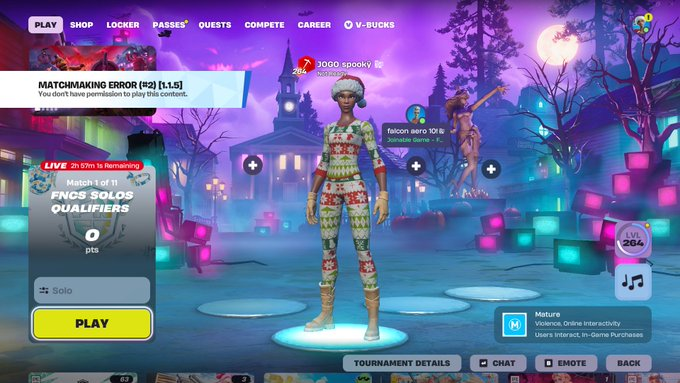oce_dex's tweet photo. Back for my first viewing of OCE Solo FNCS and round 2 is already bugged

Half of the region can't even queue into the event due to a bug saying "You don't have permission to play this content," surely a fix soon @FortniteStatus @FNCompetitive https://t.co/XhHqBiF0Q0