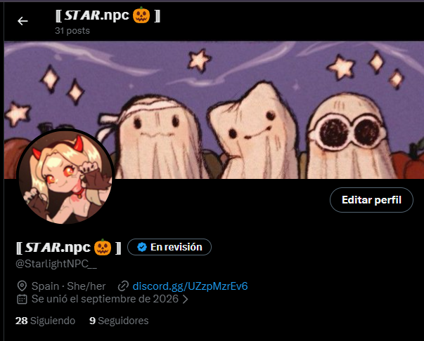 StarlightNPC__'s tweet photo. Listo perfil decorado para la #spookyseason 

La ilustración de la foto de perfil es de @lianbiglian 
El banner no lo encontre..... https://t.co/fuJGLGPcXa