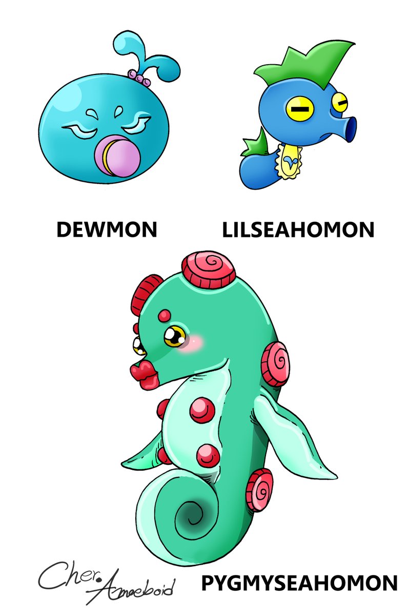PRm4hWxdnCfBwft's tweet photo. Type: Water&Sea
Baby I: Dewmon
Baby II: LilSeahomon
Child: PygmySeahomon
Adult: ShotSeahomon
Perfect: OmegaSeahomon
Ultimate: Hidrippumon
#Digimon #DigimonTamer #originalchacter #originalstory #characterdesign #Digifake #DigimonFan #AmoeboidServer https://t.co/2AQqlN5LAf