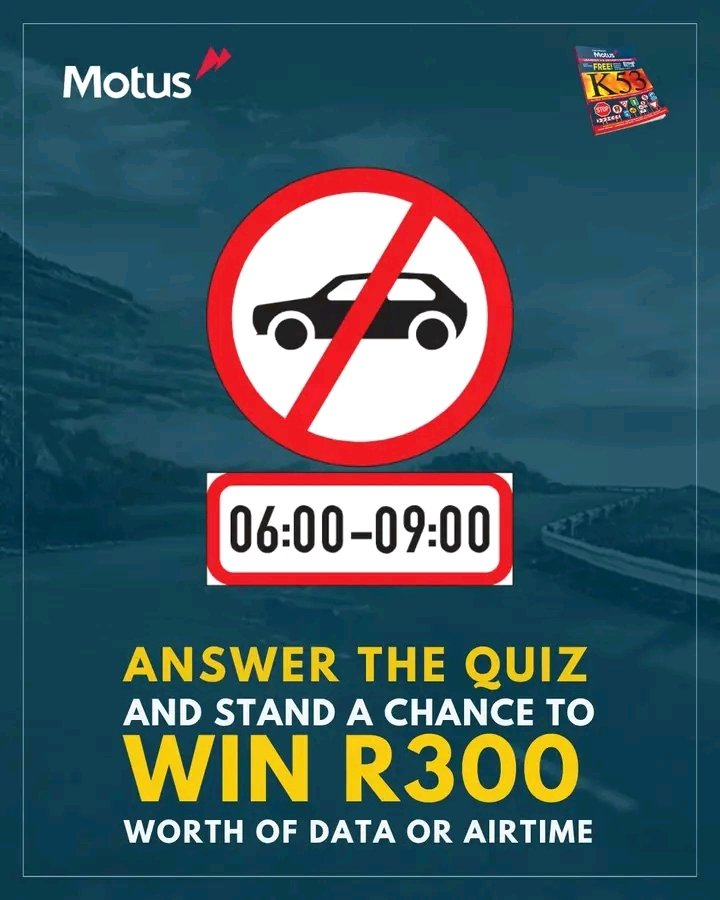 SafewaysK53's tweet photo. WIN R300 Airtime or Data
Answer,Like &amp; Retweet 
Can you get this right?

What does this sign forbid a motor vehicle to do:

a) Stop here between the times indicated
b) Drive here between 06:00 and 09:00
c) Park here for 3 hours
d) Speed here between 06:00 and 09:00 https://t.co/uZb7W9V0sJ