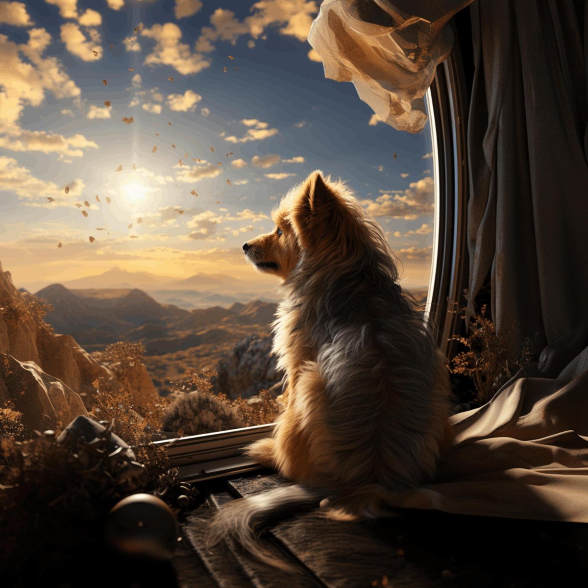aisls308622's tweet photo. The shy dog barks softly as the rosy sunset paints the sky in a glowing, magical way. https://t.co/OGWn3z4l5p