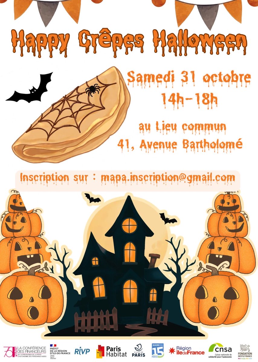 mapavx's tweet photo. Happy Crêpes Halloween ! 👻

Venez partager un moment gourmand et convivial à l’occasion d’Halloween ! 

Samedi 31 octobre, De 14h à 18h.
Lieu Commun – 41 avenue Bartholomé, 

Crêpes, gourmandises et ambiance Halloween pour petits et grands !
Inscription obligatoire.

On vous attend nombreux ! 🎃
@Paris_Habitat @Paris @_RIVP_ @Prefet75_IDF @mairie15 @iledefrance