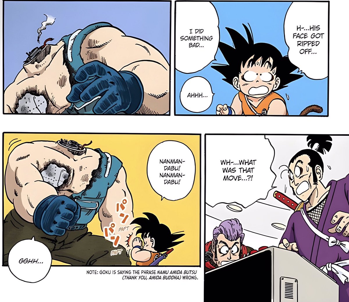 JordanLDurham's tweet photo. Viz has done irreversible damage to this fandom dude. Changing Goku saying a buddhist prayer out of guilt for killing, to calling his victim ugly after killing him is an INSANE change LOL no wonder so many people misunderstand Goku. https://t.co/bpFADKeYF6