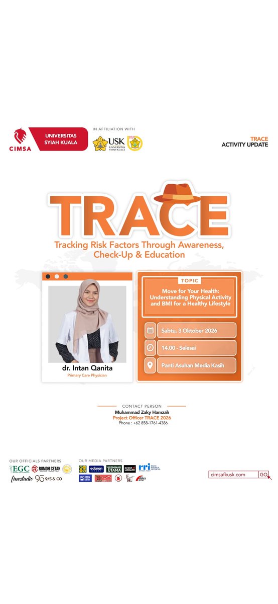 PersFE's tweet photo. 🔎 TRACE 2026: THE CASE BEGINS! 🕵🏻‍♀️✨

Let’s discover the clues to a healthier lifestyle through physical activity &amp; BMI! 🏃🏻‍♀️

📅 3 Oct 2026 | ⏰ 14.00–16.00
📍 Panti Asuhan Media Kasih Putra

Trace Your Health, Discover the Clues. 🔎
#TRACE2026 #CIMSA https://t.co/5huQdeIc9K