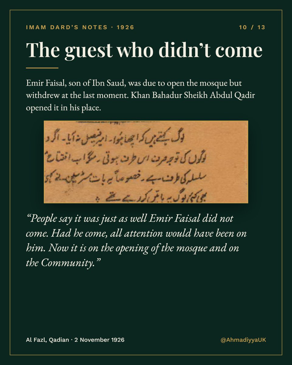 AhmadiyyaUK's tweet photo. "So many photographers came that there can hardly be a corner of the world the mosque’s photograph has not reached." Imam Dard (ra) recorded the global media frenzy surrounding the 1926 opening of the Fazl Mosque. #FazlMosque #Londonsfirstmosque 4/4 https://t.co/sONH2CgMVI