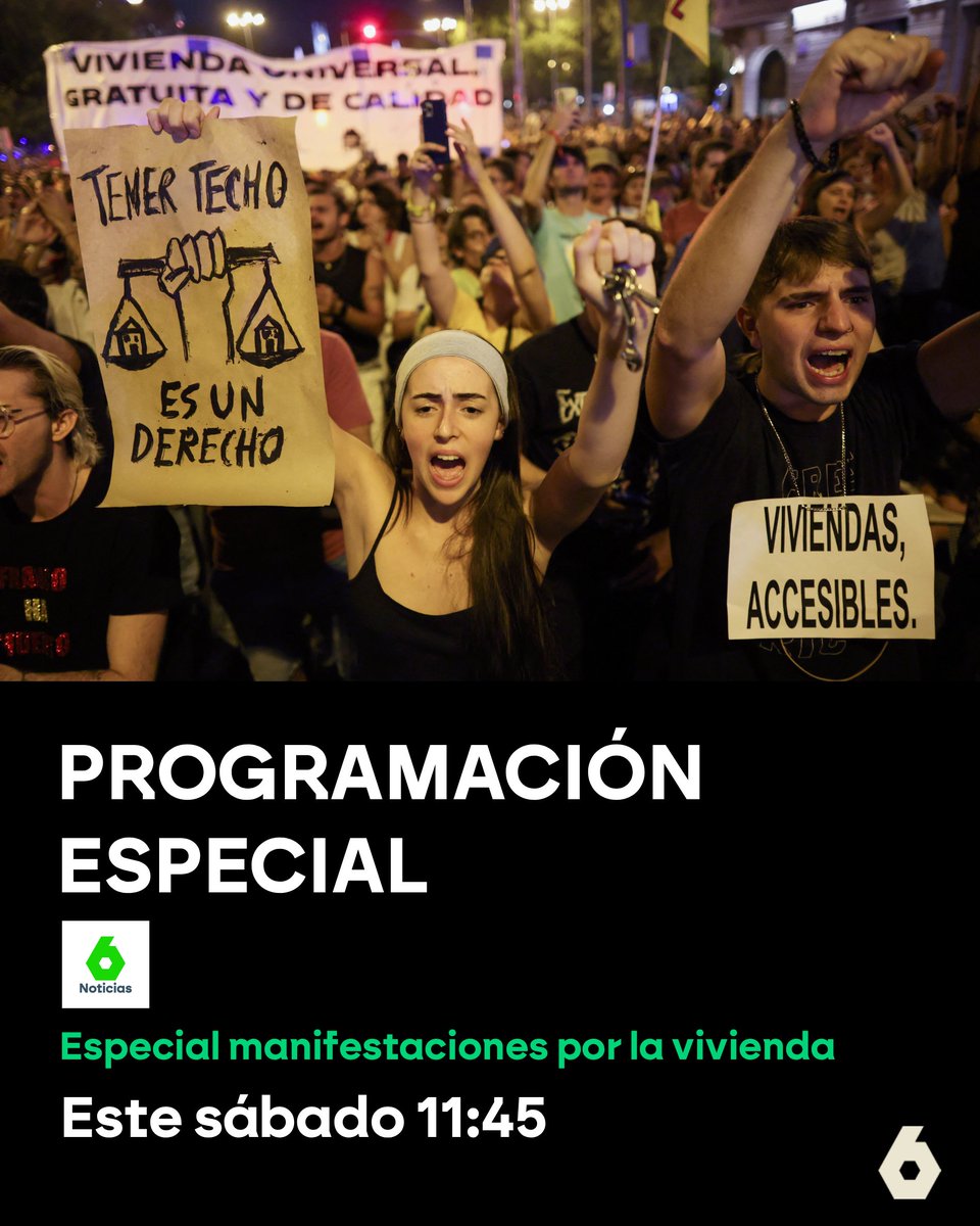 laSextaTV's tweet photo. 🚨 Especial @sextaNoticias: manifestaciones por la vivienda.

⏰ Desde las 11:45h, en La Sexta. https://t.co/hF1Gsc6kdy