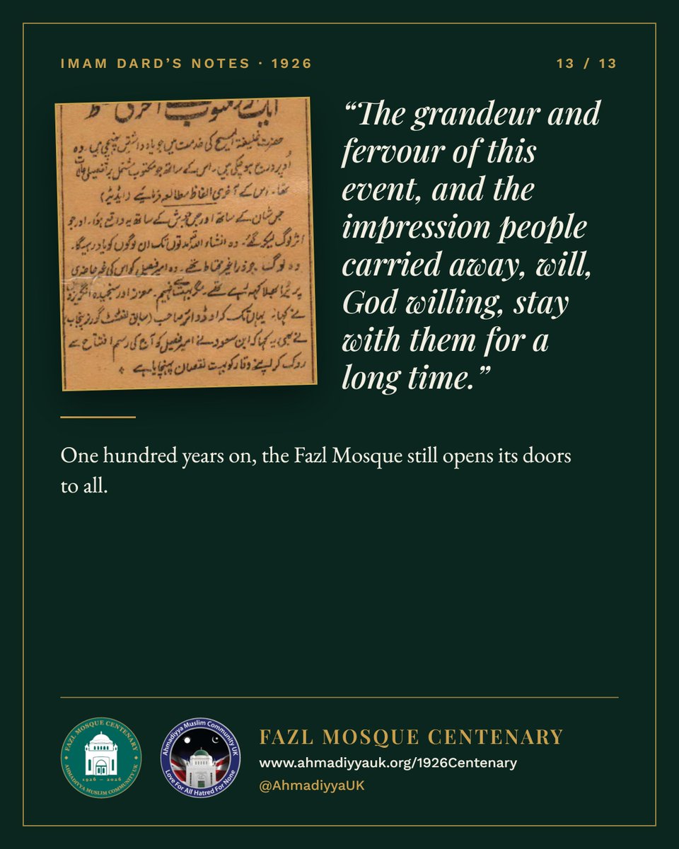 AhmadiyyaUK's tweet photo. "So many photographers came that there can hardly be a corner of the world the mosque’s photograph has not reached." Imam Dard (ra) recorded the global media frenzy surrounding the 1926 opening of the Fazl Mosque. #FazlMosque #Londonsfirstmosque 4/4 https://t.co/sONH2CgMVI