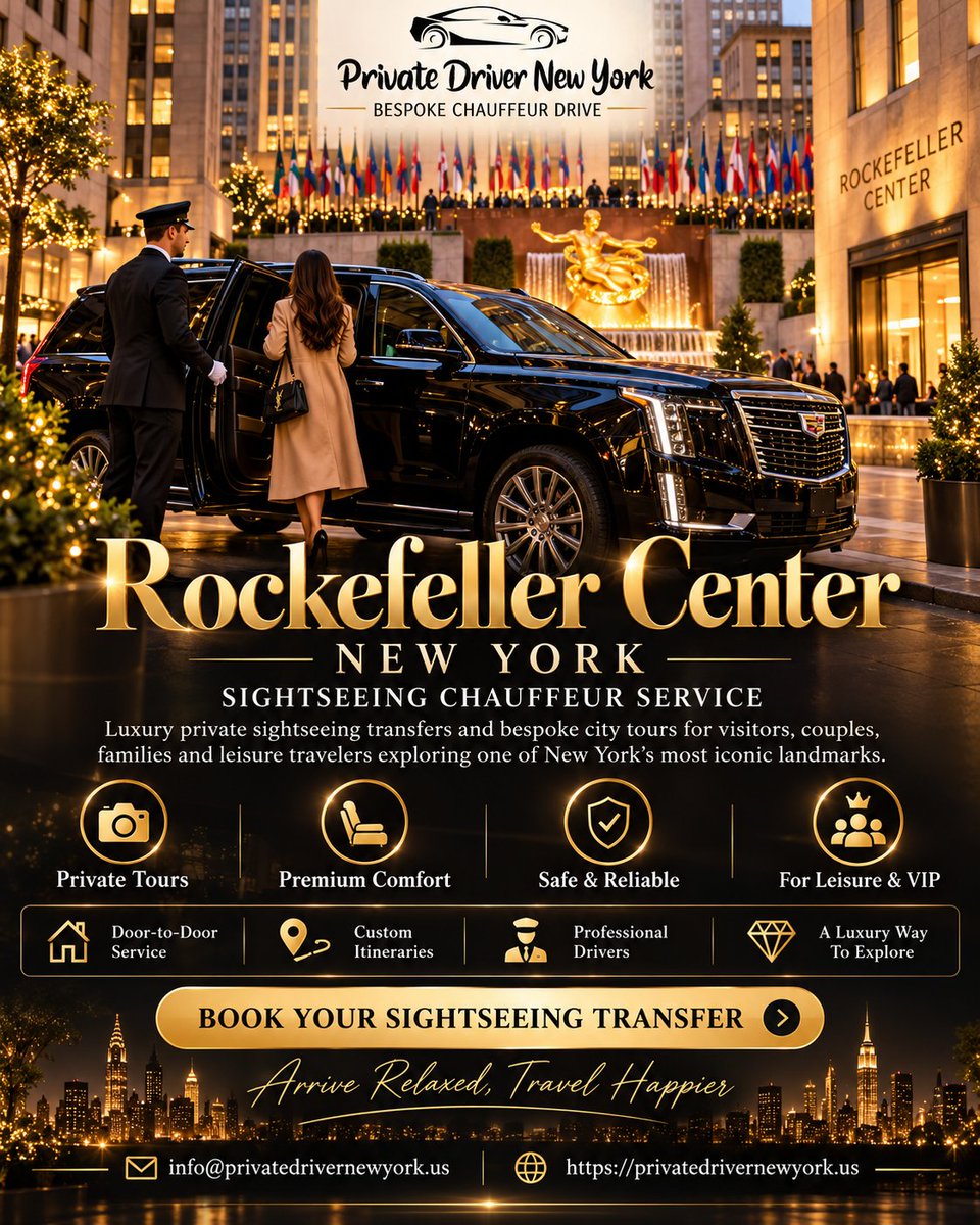 privatedriverNY's tweet photo. Explore New York in comfort with Private Driver New York.
✓ Private chauffeur
✓ Door-to-door service
✓ Custom itineraries
✓ Premium comfort
✓ Professional drivers
🌐 https://t.co/2BXxTZiBTb
📧 info@privatedrivernewyork.us

#RockefellerCenter #PrivateDriverNewYork https://t.co/30hDwxcFNw