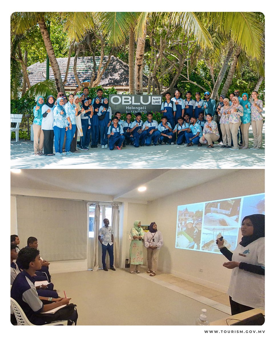 MoTmv's tweet photo. To celebrate World Tourism Day 2026, Dharumavantha School students visited OBLU Nature Helengeli by Sentido discovering how hospitality and sustainability go hand in hand. From resort operations and career pathways to marine conservation, the visit offered a unique glimpse into the people and practices shaping Maldivian tourism.
#WorldTourismDay2026 #Resortexposuretrips2026