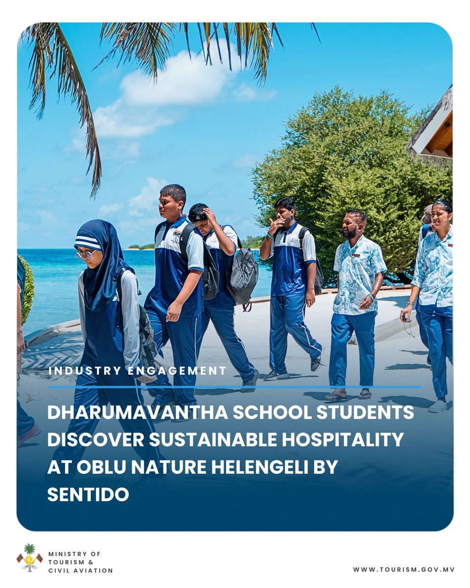 MoTmv's tweet photo. To celebrate World Tourism Day 2026, Dharumavantha School students visited OBLU Nature Helengeli by Sentido discovering how hospitality and sustainability go hand in hand. From resort operations and career pathways to marine conservation, the visit offered a unique glimpse into the people and practices shaping Maldivian tourism.
#WorldTourismDay2026 #Resortexposuretrips2026