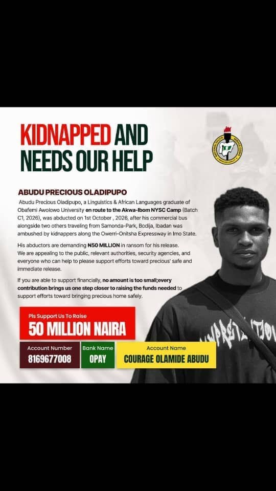 datrip01's tweet photo. My cousin is still in captivity after the October 1 abduction of prospective NYSC corps members along the Owerri Onitsha Road. Please amplify this and help us call for their safe rescue.
#NYSC #Imo #BringBackOurCorpsMembers
#Nigeria https://t.co/0G4sE1Shds