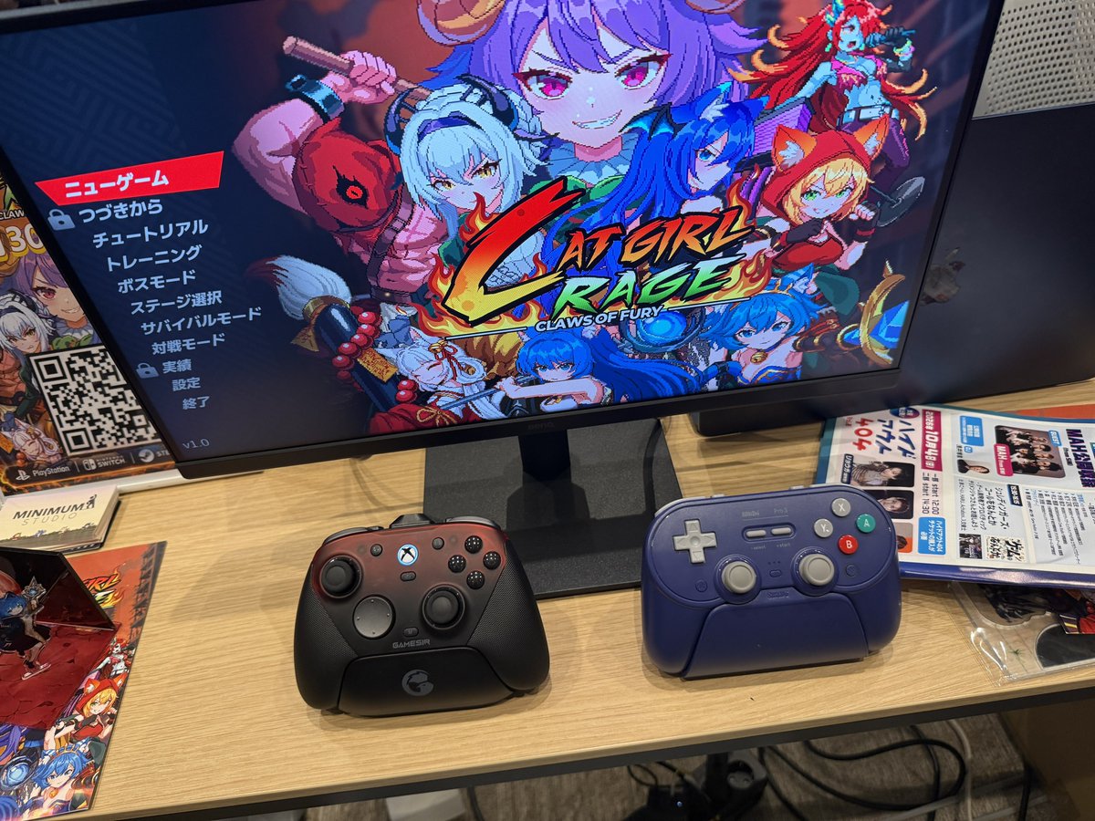 Aya_Ver3's tweet photo. OSAKA INDIE GAMES SUMMIT 2026にミニマムスタジオさんが出展されてるとの事でいってきました！代表様はとっても素敵な方でお話も出来てツーショット写真とレアグッズも沢山いただいちゃいました！キャットガールサバイバー続編のCat Girl Rage試遊楽しかった！11月30日リリース予定との事で楽しみ！🐈 https://t.co/e74xCAE5GG