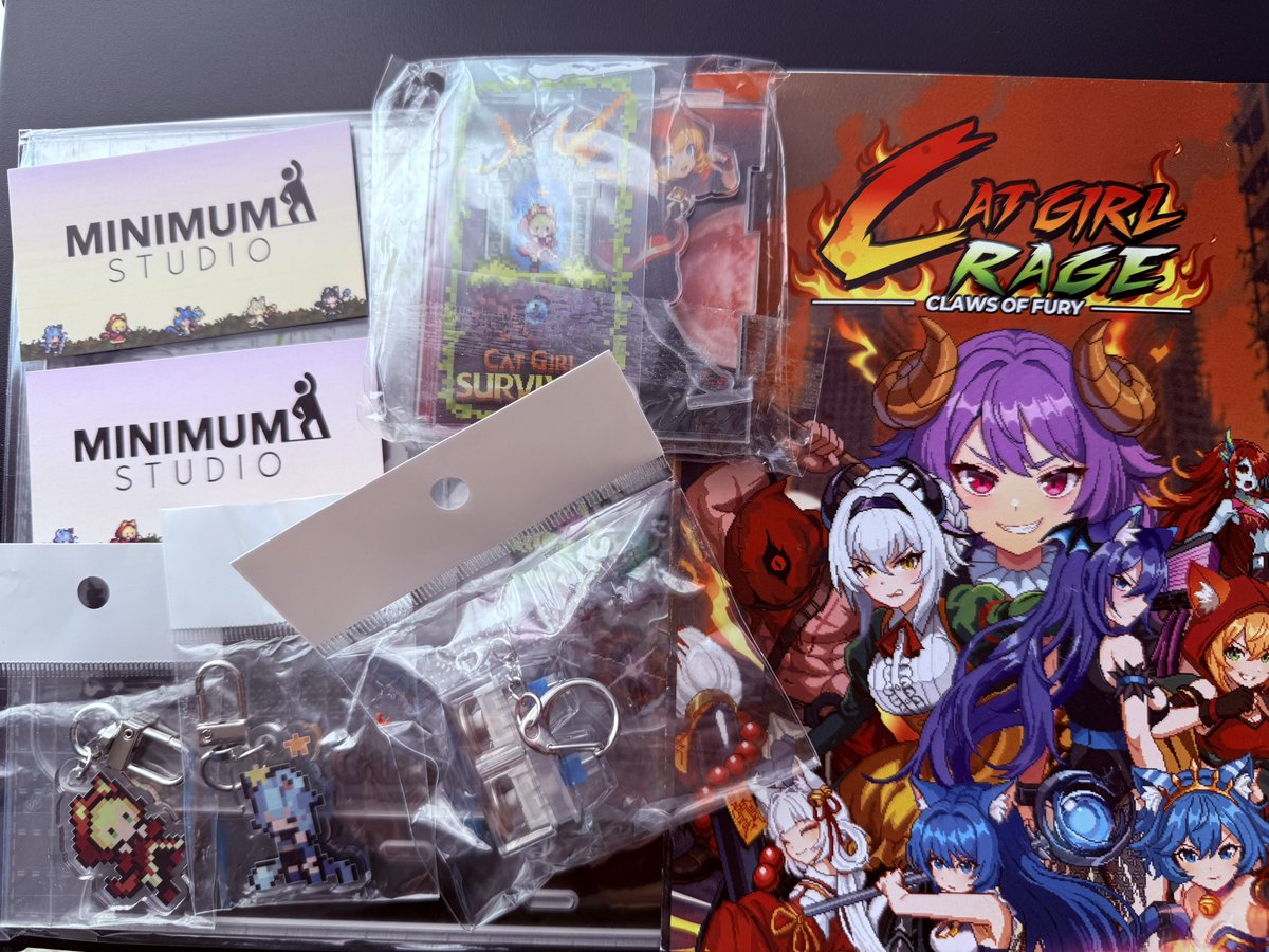 Aya_Ver3's tweet photo. OSAKA INDIE GAMES SUMMIT 2026にミニマムスタジオさんが出展されてるとの事でいってきました！代表様はとっても素敵な方でお話も出来てツーショット写真とレアグッズも沢山いただいちゃいました！キャットガールサバイバー続編のCat Girl Rage試遊楽しかった！11月30日リリース予定との事で楽しみ！🐈 https://t.co/e74xCAE5GG
