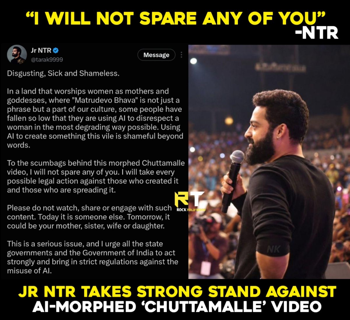 TeamRockTwood's tweet photo. NTR anna  @tarak9999 Issues Strong Warning Over AI-Morphed Content, Seeks Strict Action ! https://t.co/W10NXirncu