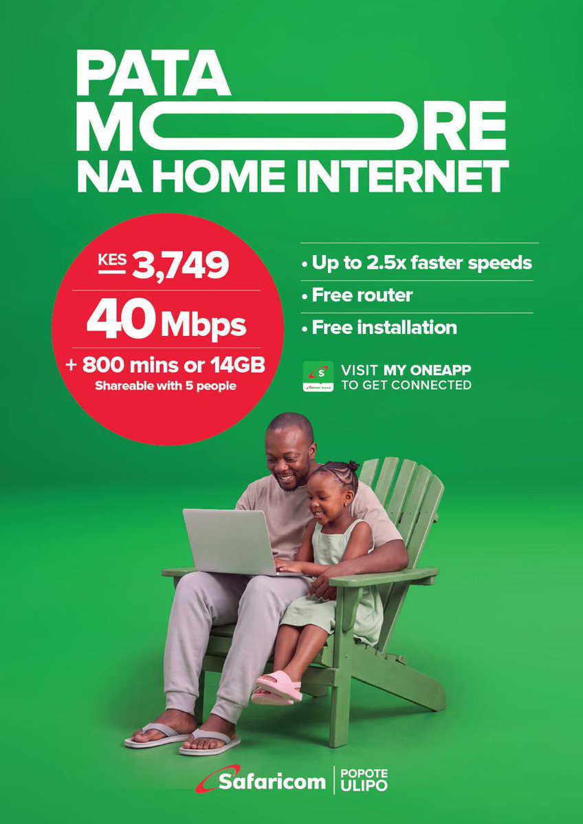 _rylanreid's tweet photo. My One App makes managing shared benefits straightforward. One bill, one home, five people staying linked at home and on the go.
#PataMoreNaSafaricomHome
#SafaricomHomeFiber
Family Share https://t.co/wFFibynWRn
