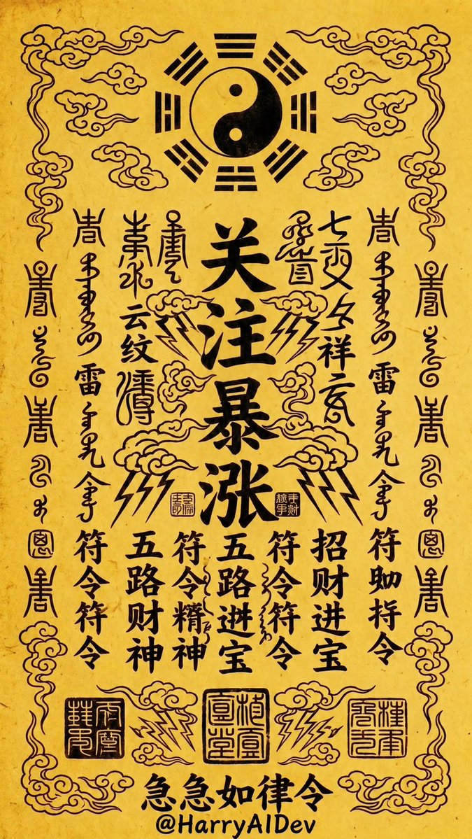 HarryAIDev's tweet photo. 给我和关注我的朋友安排一下：
粉丝暴涨，流量爆棚，灵感不断，好运连连。
急急如律令！⚡️ https://t.co/kL0UrXWFYt