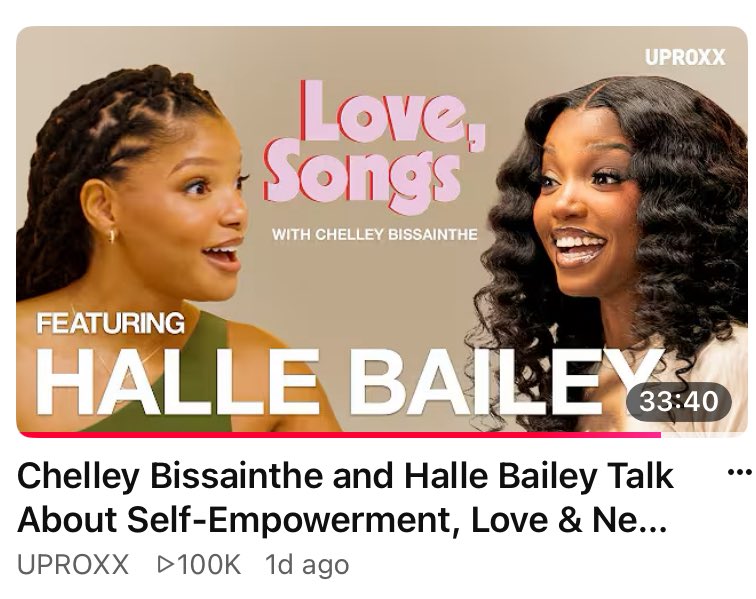 Laura4Chell's tweet photo. Love, Songs episode 2 by Chelley Bissainthe featuring Halle Bailey as guest has surpassed 100,000 views on YouTube 🥰❤️ https://t.co/dhTFCKC3e0