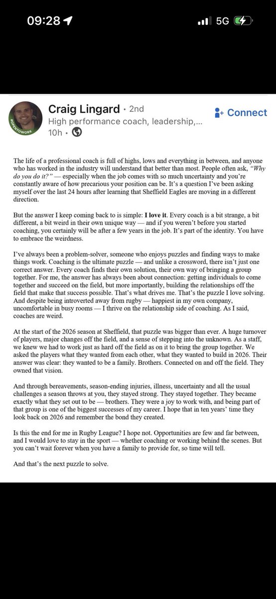 pcooke06's tweet photo. This is whilst sad just a brilliant summary of the life of a coach. 
I wish Craig the very best in the future, I hope he remains in the game. 

And having spoken to a few Sheffield players during the season who are friends I can assure him the playing group enjoyed 2026 👏👏👏 https://t.co/2RwD4OlMAb