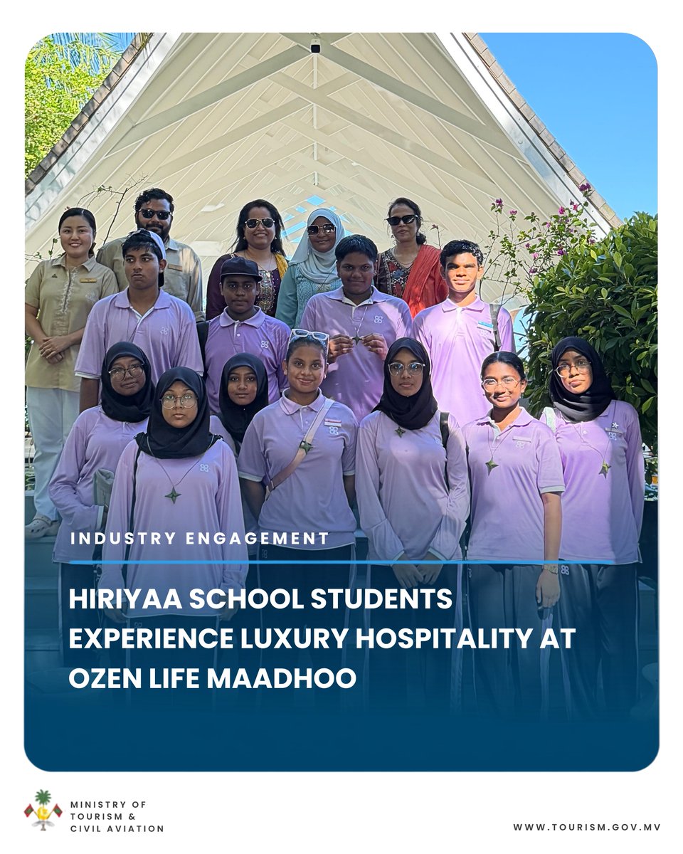 MoTmv's tweet photo. On the occasion of World Tourism Day 2026, Hiriyaa School students experienced the world of luxury hospitality during a Resort Exposure Visit to OZEN LIFE MAADHOO. From exploring behind-the-scenes operations to learning about diverse career opportunities, the visit offered valuable insight into the teamwork, innovation, and guest service that make the Maldives a leading tourism destination.
#WorldTourismDay2026 #Resortexposuretrips2026