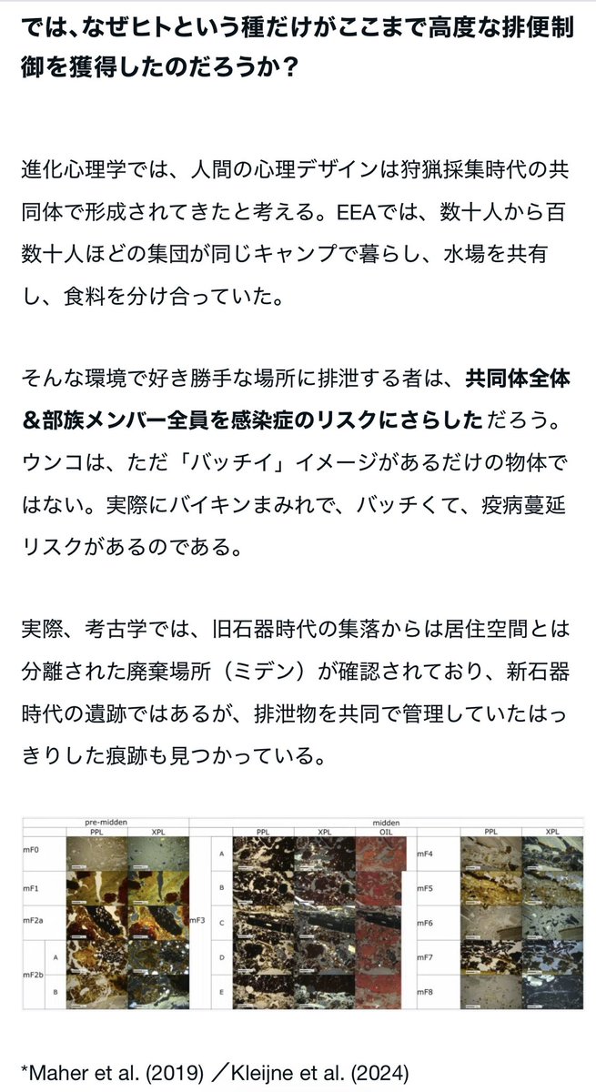 selfcomestomine's tweet photo. ≪急にアナル開いて下痢漏らす≫のが動物界ではデフォルトなのに、ヒトがここまで驚異的な排便コントロール能力を獲得したのは、やはりウンコマンに対する強烈な社会的排除圧があったからではないか。排泄の失敗が評判や集団生活に大きなコストをもたらし、「ウンコをセーブできる個体」に選択上の利益が生じた結果、これほど高度な排便制御が進化したと考えると妙に辻褄が合う。 https://t.co/1zVmMiNw8O