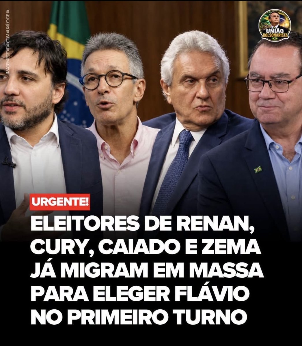 Marcelo40464992's tweet photo. BORA ESPALHAR A CAMPANHA VIRA-VOTO BRASIL!🟩🟨🟦
A onda vira-voto se espalha pelo país e os eleitores de Caiado, Zema, Cury e Renan decidem votar em Flávio Bolsonaro 2️⃣2️⃣ no primeiro turno para liquidar a fatura. Não vamos deixar para o segundo turno para evitar que o Regime mele as eleições! 🟩🟨🟦 🇧🇷🇧🇷🇧🇷