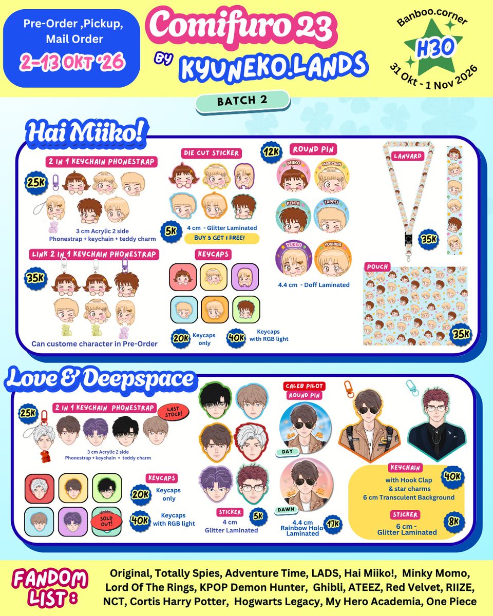 kyah_haha's tweet photo. 🔁&amp;💗 appreciated!
#CF23 PO, OTS &amp; GA is open!

🎁GIVEAWAY BELOW🎁

🔗Link Pre Order : https://t.co/DTdKVbDrJN

Original, Adventure Time, KPDH, MHA BNHA, Totally Spies, Ghibli, Hai Miiko, ATEEZ, Red Velvet, AESPA, LADS, Hogwarts Legacy, Harry Potter, Cortis, LOTR, Minky Momo
[2/2 https://t.co/BFu97gCdQp