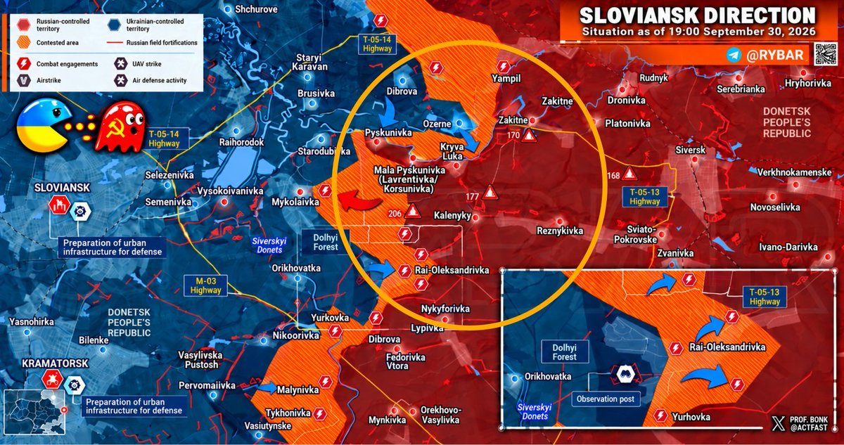 AndySch64494719's tweet photo. Rybar der wohl wichtigste pro russische Milblogger und Analyst sagt ,dass die russische Front nördlich Lyman zu kolsbieren begönne.  Fakt ist im Moment kann man ksum sagen wer da wo steht. https://t.co/ew60vSaMHC
