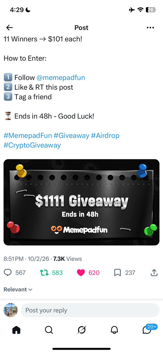 nachowfx's tweet photo. @memepadfun I believe we will win this with my active friend @nyodragneel
proof below!
#MemepadFun #Giveaway #Airdrop #CryptoGiveaway https://t.co/nm0Qj04skM