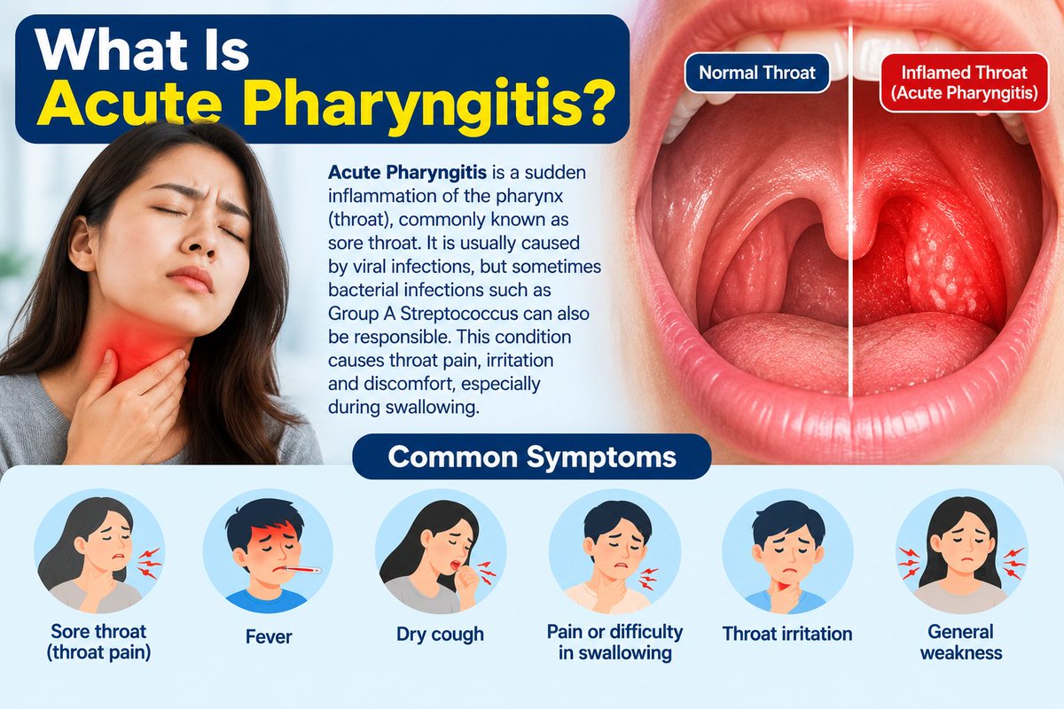 BestENTDoctor's tweet photo. 🩺 Acute Pharyngitis কী?
👉 Acute Pharyngitis-এর লক্ষণ, কারণ ও চিকিৎসা সম্পর্কে বিস্তারিত জানতে পড়ুন:
https://t.co/PbparZVzOJ
👨⚕️ Dr. Jami ENT Centre, Bogura
ENT & Head-Neck Specialist Care
#AcutePharyngitis #SoreThroat #ThroatPain #ENTDoctor #ENTSpecialist #Bogura #DrJamiENT https://t.co/4Dz56S22Pz
