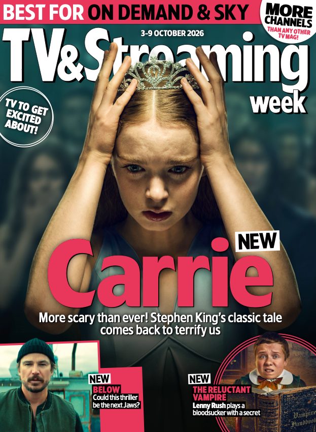 TVStreamingWeek's tweet photo. Stephen King's telekinetic teen is reimagined in Prime Video's new take on #Carrie, plus new dramas #Pierre #Below and #Animals, comedy in #TheReluctantVampire, plus the #NFL London games. All this and more in the latest TV&Streaming Week. On sale now - pick up your copy today! https://t.co/QdSXCR5dBh