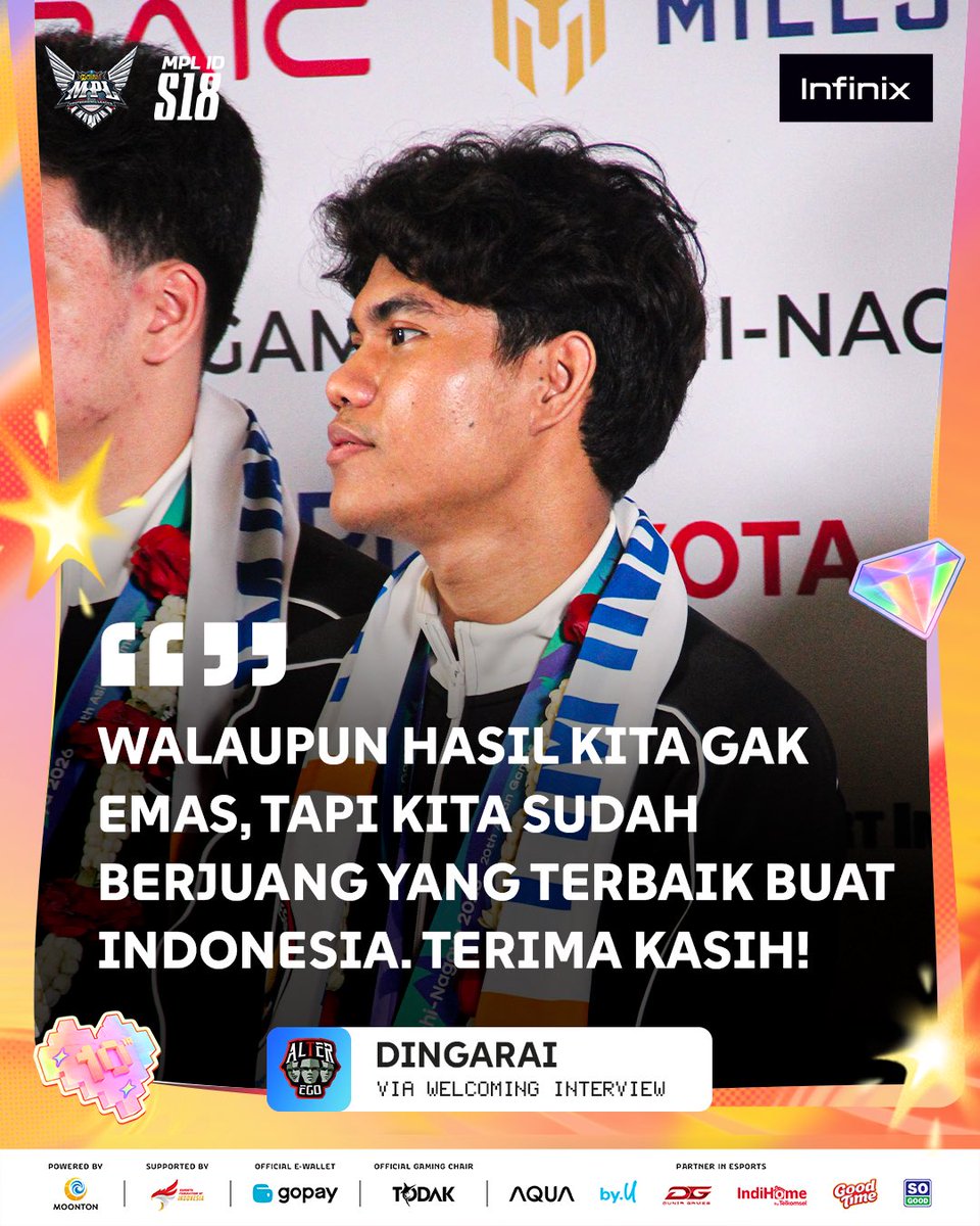 mplidofficial's tweet photo. Tetap bangga untuk Dingarai dan seluruh jajaran Timnas Indonesia yang sudah berjuang di Asian Games kemarin 🫡

#MPLIDS18 #WeOwnThis #NiceGame #QuoteS18 #AE Dingarai https://t.co/hPj1otwecs