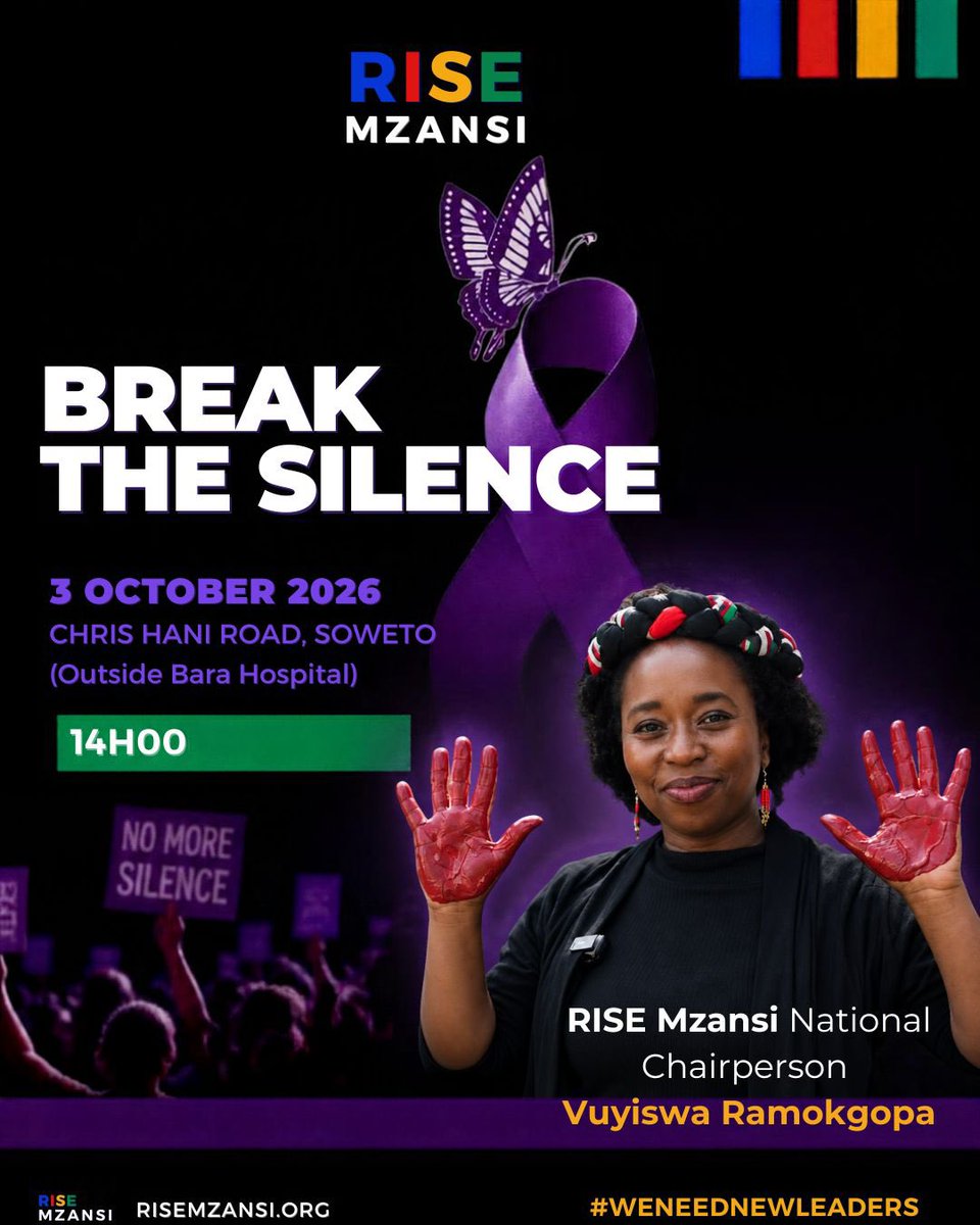 Rise_Mzansi's tweet photo. Today, RISE Mzansi National Chairperson Vuyiswa Ramokgopa joins the Break the Silence Community Movement in Soweto to speak up, raise awareness and take action against GBVF.
#RISEMzansi #BreakTheSilence #GBVF #SafeCommunities #WeNeedNewLeaders #RiseLGE2026 @VuyiswaRamokgop https://t.co/8NaCzqJeMd