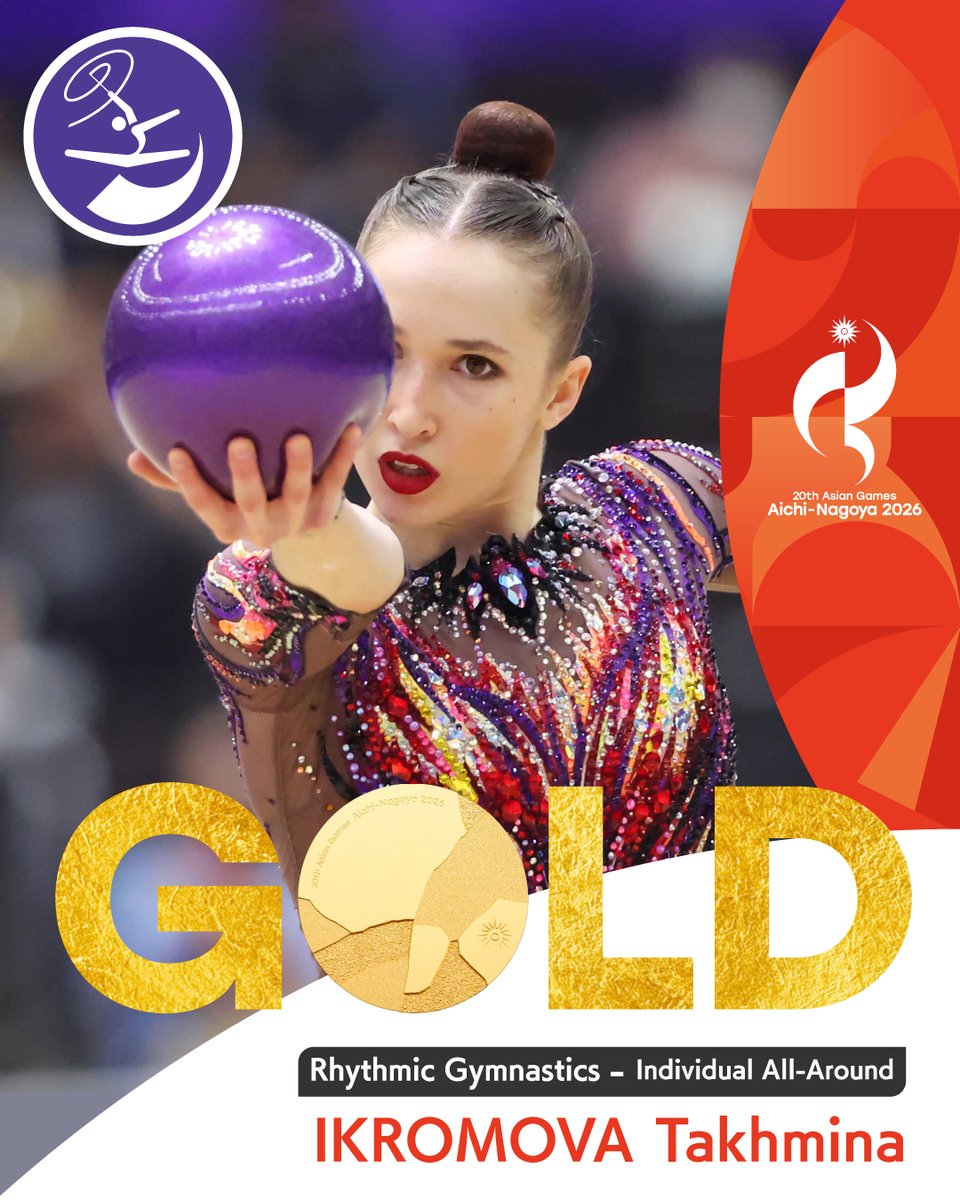 AsianGames_2026's tweet photo. ／
🥇金メダル！ ✨
＼
━━━━━━━━━━━
Rhythmic Gymnastics | Individual All-Around
━━━━━━━━━━━

Uzbekistan | IKROMOVA Takhmina wins gold! 🥇✨
Congratulations🎉

#アジア競技大会 #愛知名古屋2026 https://t.co/SXri4R1rt4