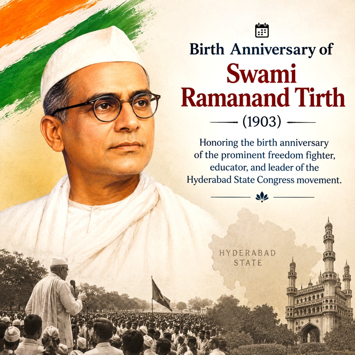 indiafact0's tweet photo. 📜Birth Anniversary of Swami Ramanand Tirth (1903) 🙏

Honoring the birth anniversary of the prominent freedom fighter, educator, and leader of the Hyderabad State Congress movement.

#SwamiRamanandTirth #FreedomFighters #IndianHistory #Onthisday https://t.co/9gRscweTgM