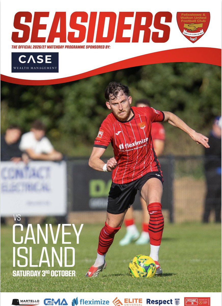 Felixseasiders's tweet photo. 🚨 MATCHDAY! 🚨

The Seasiders host @CIFC in the @IsthmianLeague North Division this afternoon at the Martello Ground.
Here’s all your essential match info… 👇

📅 Saturday 3rd October
🆚 Canvey Island 
🏆 Isthmian League North
📍 Martello Ground, Dellwood Avenue, IP11 9HT
🚪Turnstiles open at 1.30pm.
⚽️ Kick off 3pm.
🎟️ Admission prices- Adult £12, Concession £8, U16 £2.
🪣 Optional ‘Pound For The Ground’ fundraiser*
💰 50/50 Draw Tickets on sale at the turnstiles for £1 or 3 for £2. 
🍻 Bar open 1.30pm-7pm
🍺 🏬 ☕️ 🍭 Fanzone Hub open 1.30pm-5pm (Hot & Cold drinks, alcohol, snacks, sweets, club merch, season tickets).
🍔 Snack bar open 1.30pm-4.30pm with full matchday menu.
🤝 Match Sponsor- Schallenberg 
📺 England v Croatia 5pm
📕 Digital matchday programme available to download here https://t.co/NeuhMUdG1z
🏟️ Spectators guide to The Martello Ground- https://t.co/nqUE8OLd8K 

*Pound For The Ground- Please consider donating £1 on top of your admission. Every pound collected during 26/27 season will be spent specifically on upgrades to spectator facilities in Summer 2027.
You can also donate online here- https://t.co/Act0JvSiyJ