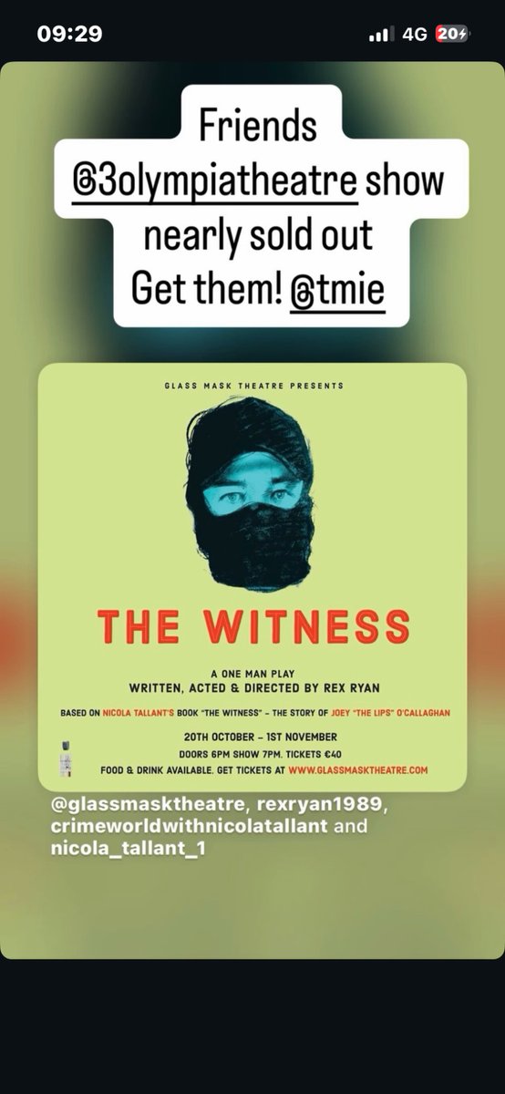 RexRyan89's tweet photo. Grab them quick - @TicketmasterIre @mcd_productions @crimeworld_com @crimeworldpod @glassmaskdublin @3olympiatheatre https://t.co/UTouFBtgQV